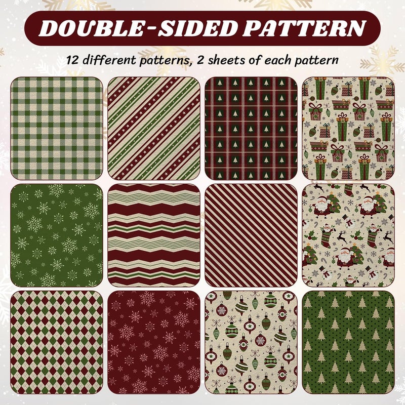 Feivando 24 Sheets Christmas Scrapbook Paper 12'' × 12'' Double-Sided Xmas Red Green Pattern Paper Decorative Art Cardstock for Holiday DIY Crafts Card Making Scrapbook Supplies - Image 3